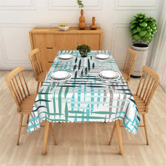 Lofaris Artistic Abstract Brushstroke Rectangle Tablecloth Modern Blue Green Grey Pattern for Dining and Party Decor