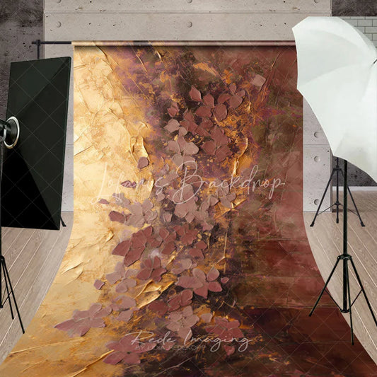 Lofaris Artistic Abstract Floral Textured Sweep Backdrop with Gold and Maroon Tones Elegant Photography Studio Prop