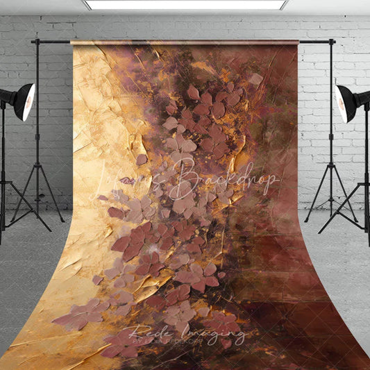 Lofaris Artistic Abstract Floral Textured Sweep Backdrop with Gold and Maroon Tones Elegant Photography Studio Prop