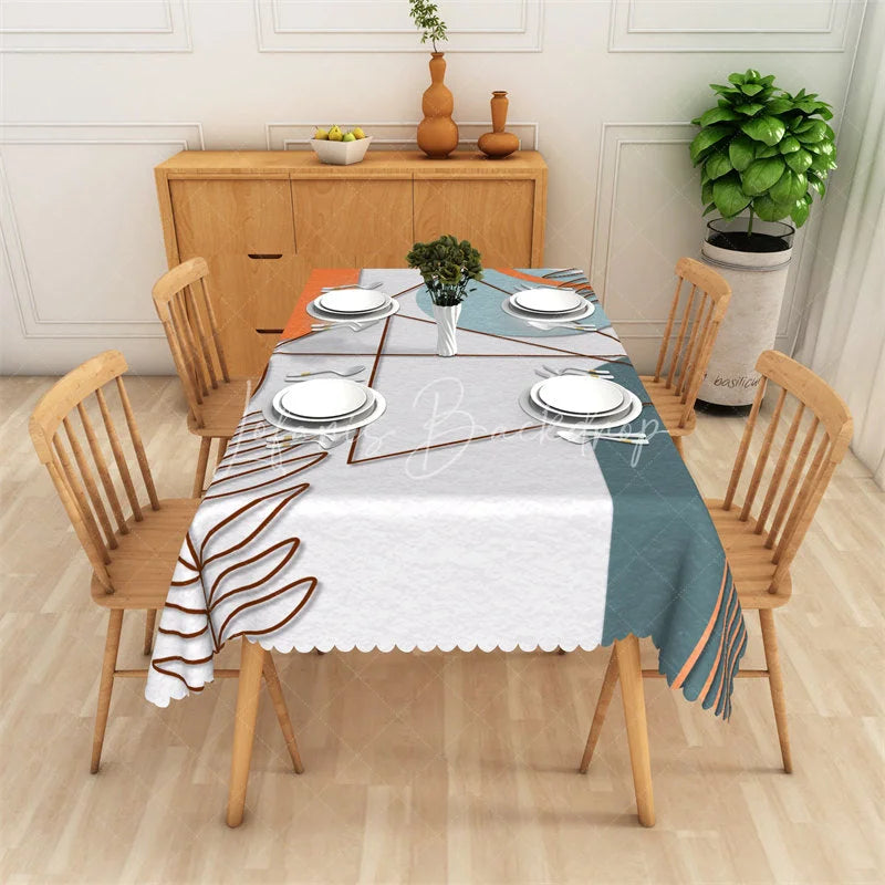 Lofaris Artistic Abstract Geometric Leaf Rectangle Tablecloth Multi-Color Modern Dining and Kitchen Decor