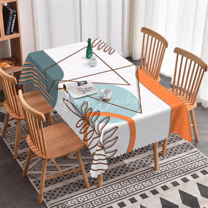 Lofaris Artistic Abstract Geometric Leaf Rectangle Tablecloth Multi-Color Modern Dining and Kitchen Decor