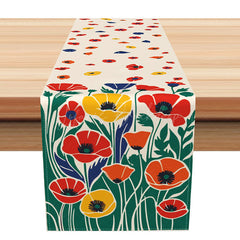Lofaris Artistic Abstract Table Runner with Bold Red Floral Pattern Modern Statement Piece for Dining Room Decor