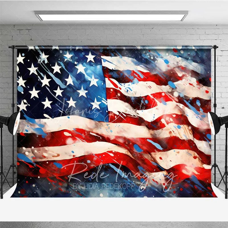 Lofaris Artistic American Flag Photography Backdrop Grunge Splatter Paint USA Banner Background Patriotic July 4th Prop