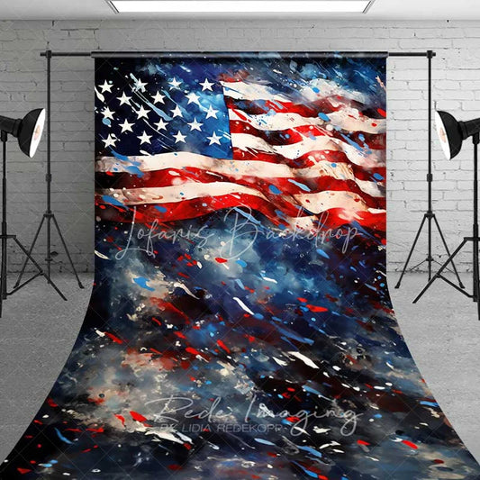 Lofaris Artistic American Flag Sweep Backdrop Grunge Splatter USA Photography Floor Mat Patriotic July 4th Decoration