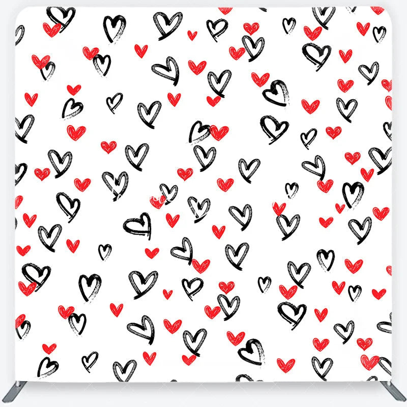 Lofaris Artistic Black and Red Brushstroke Hearts Square Double-Sided Backdrop Romantic Valentine’s Day Celebration Decor