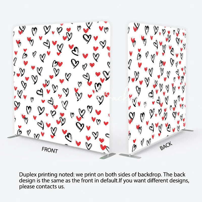 Lofaris Artistic Black and Red Brushstroke Hearts Square Double-Sided Backdrop Romantic Valentine’s Day Celebration Decor