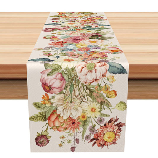Lofaris Artistic Floral Bouquet Table Runner Positive Spring Vibe with Colorful Wildflowers Fresh Kitchen Dining Decor