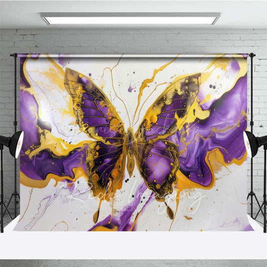 Lofaris Artistic Purple Gold Abstract Butterfly Backdrop