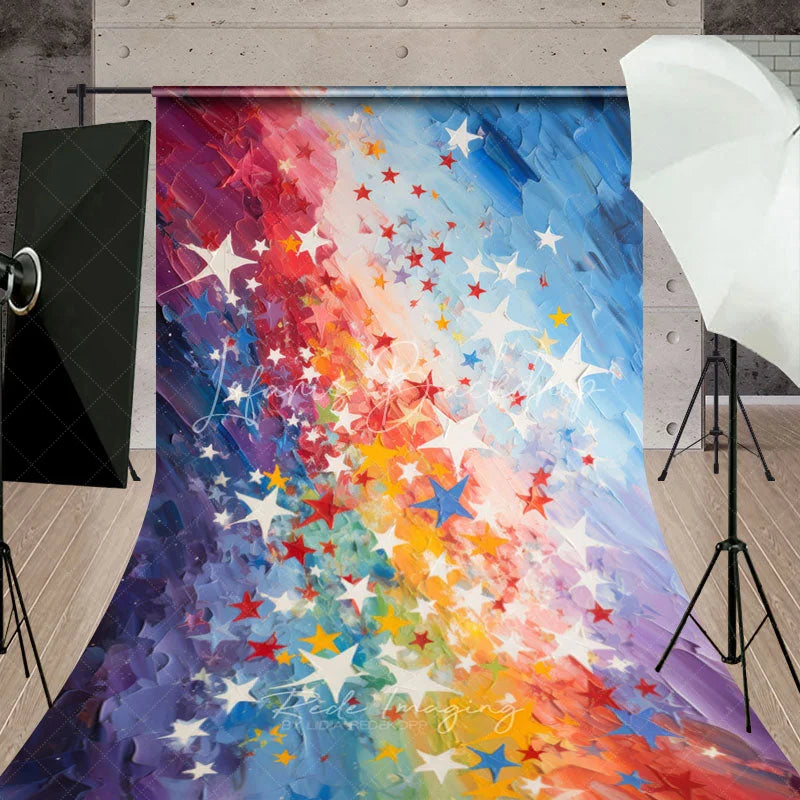 Artistic Rainbow Color Sweep Backdrop with Scattered Stars, Vibrant ...