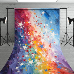 Lofaris Artistic Rainbow Color Sweep Backdrop with Scattered Stars Vibrant Painterly Texture for Festive Celebrations