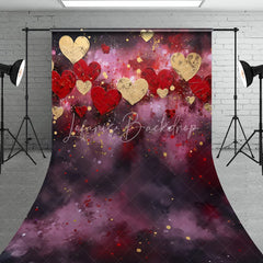 Lofaris Artistic Red and Gold Hearts Abstract Textured Sweep Backdrop Romantic Valentine’s Day Celebration Decor