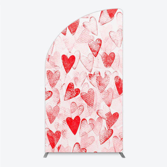 Lofaris Artistic Red Hearts Distressed Pattern Half Moon Arch Backdrop Romantic Valentine’s Day Celebration Decor