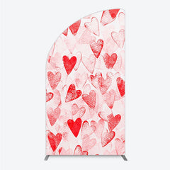 Lofaris Artistic Red Hearts Distressed Pattern Half Moon Arch Backdrop Romantic Valentine’s Day Celebration Decor