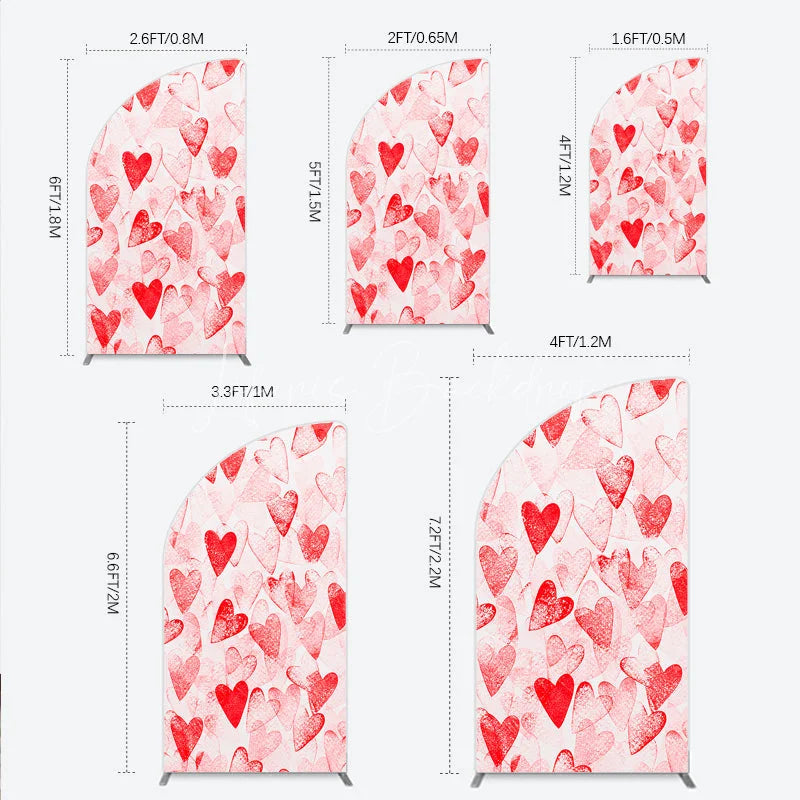 Lofaris Artistic Red Hearts Distressed Pattern Half Moon Arch Backdrop Romantic Valentine’s Day Celebration Decor