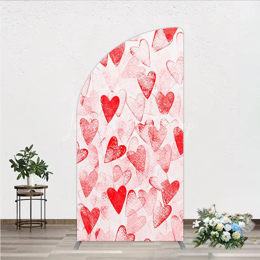 Lofaris Artistic Red Hearts Distressed Pattern Half Moon Arch Backdrop Romantic Valentine’s Day Celebration Decor