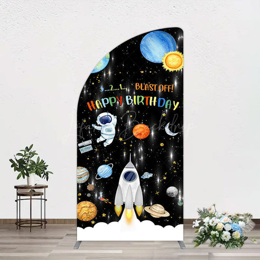 Lofaris Astronaut Galaxy Birthday Bash Off Half Moon Arch Backdrop