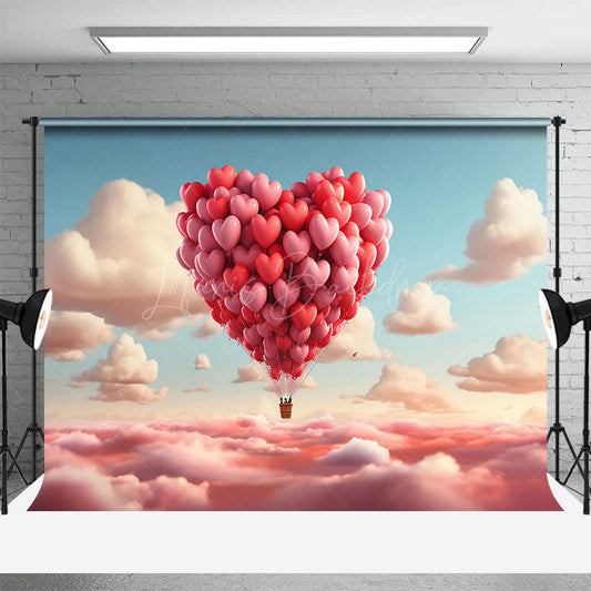 Lofaris Atmosphere Cloud Red Heart Hot Air Balloon Backdrop
