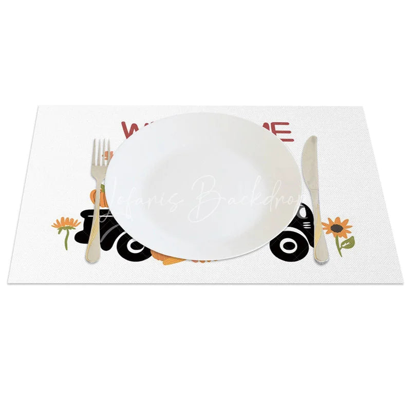 Lofaris Autumn Black Truck with Pumpkins Set of 4 Placemats for Rustic Fall and Farmhouse Kitchen Decor