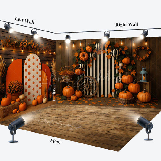 Lofaris Autumn Boho Halloween Pumpkins Room Set Backdrop