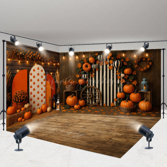 Lofaris Autumn Boho Halloween Pumpkins Room Set Backdrop