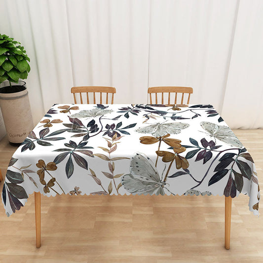 Lofaris Autumn Botanical Rectangle Tablecloth with Painted Butterflies and Plants for Fall Thanksgiving Decor