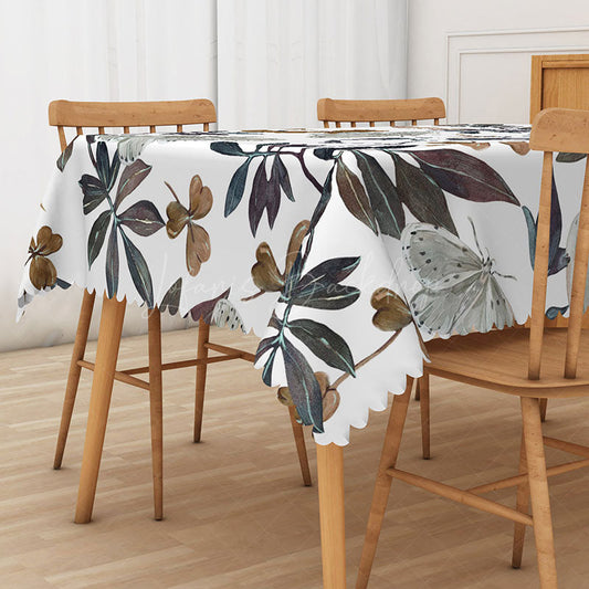 Lofaris Autumn Botanical Rectangle Tablecloth with Painted Butterflies and Plants for Fall Thanksgiving Decor