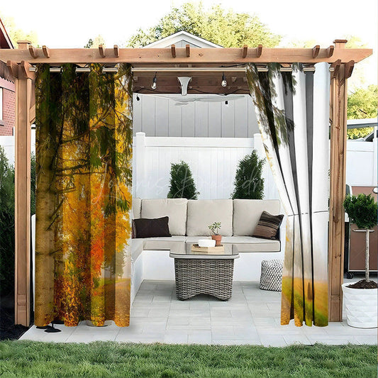Lofaris Autumn Field Tree Waterproof Printed Outdoor Curtains