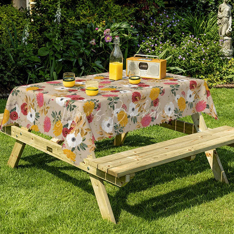 Lofaris Autumn Floral Rectangle Tablecloth Red Yellow and White Flowers Rustic Fall Harvest Dining Table Decor
