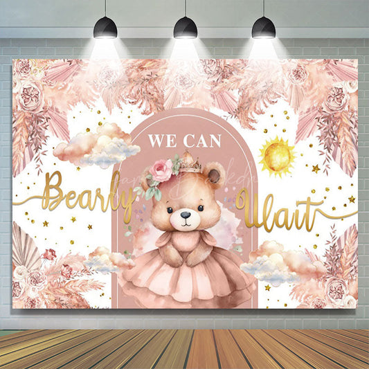 Lofaris Autumn Floral Teddy Bear Girl Baby Shower Backdrop
