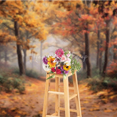 Lofaris Autumn Forest Backdrop Fall Leaves Path Golden Tree Photography Background Nature Landscape Thanksgiving Party Decoration