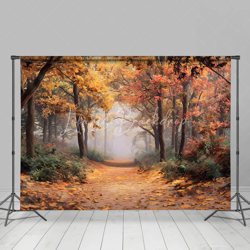 Lofaris Autumn Forest Backdrop Fall Leaves Path Golden Tree Photography Background Nature Landscape Thanksgiving Party Decoration
