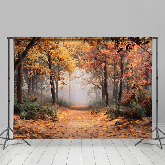 Lofaris Autumn Forest Backdrop Fall Leaves Path Golden Tree Photography Background Nature Landscape Thanksgiving Party Decoration