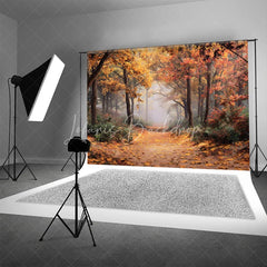 Lofaris Autumn Forest Backdrop Fall Leaves Path Golden Tree Photography Background Nature Landscape Thanksgiving Party Decoration