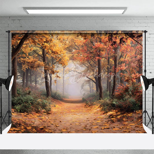 Lofaris Autumn Forest Backdrop Fall Leaves Path Golden Tree Photography Background Nature Landscape Thanksgiving Party Decoration