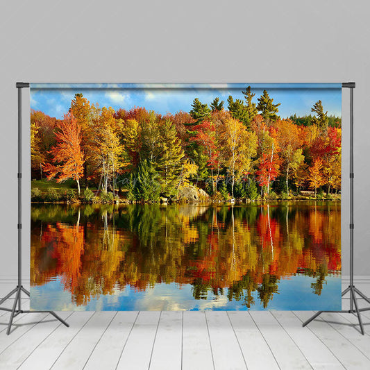 Lofaris Autumn Forest By The Lake Natural Scenery Backdrop
