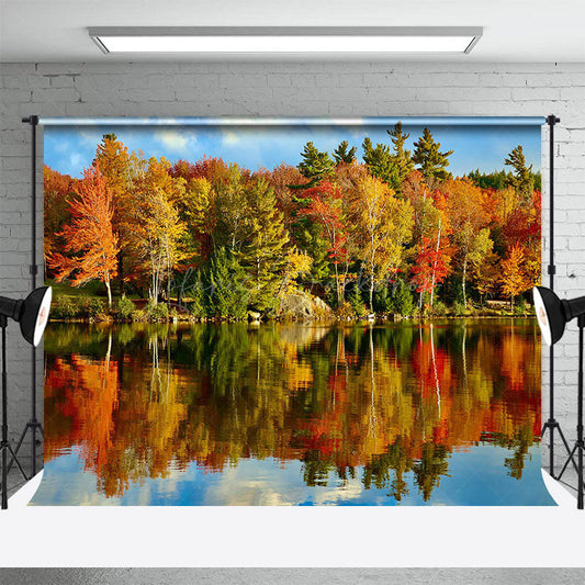 Lofaris Autumn Forest By The Lake Natural Scenery Backdrop