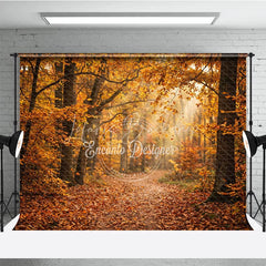 Lofaris Autumn Forest Path Photography Backdrop with Golden Sunlight and Falling Leaves Natural Scenery