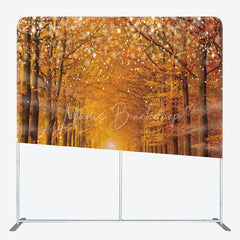 Lofaris Autumn Forest Tension Fabric Backdrop Fall Leaf String Light Decoration Orange Woods Path Background