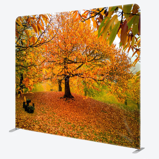 Lofaris Autumn Forest Tension Fabric Backdrop Orange and Yellow Fall Tree Scenery Thanksgiving or Wedding Photography