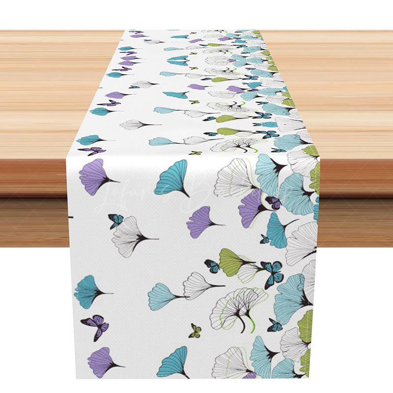 Lofaris Autumn Ginkgo Leaves Table Runner in Various Colors Modern Botanical Design Fall Themed Kitchen Dining Decor