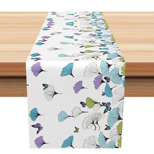 Lofaris Autumn Ginkgo Leaves Table Runner in Various Colors Modern Botanical Design Fall Themed Kitchen Dining Decor