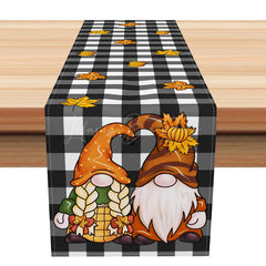Lofaris Autumn Gnome and Plaid Table Runner Scandinavian Dwarf Doll with Pumpkins Rustic Fall Thanksgiving Decor