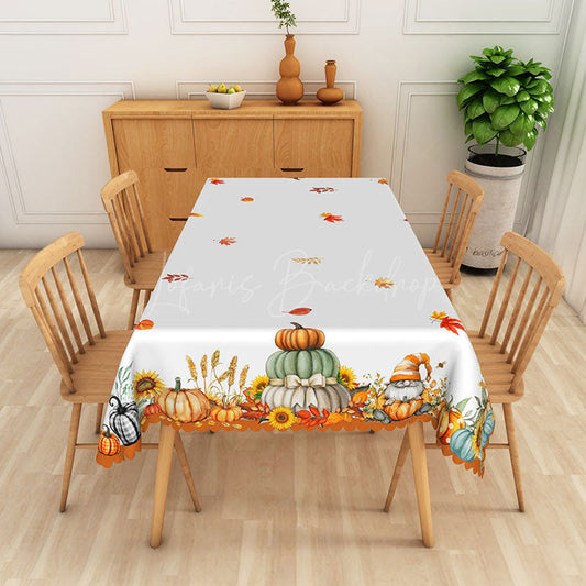 Lofaris Autumn Gnome Tablecloth with Pumpkins and Fall Leaves for Rustic Thanksgiving Harvest Decor