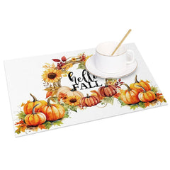 Lofaris Autumn Harvest Pumpkin and Sunflower Set of 4 Placemats for Fall Thanksgiving Kitchen Dining Decor