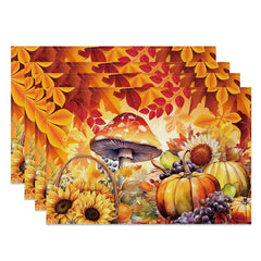 Lofaris Autumn Harvest Set of 4 Placemats with Mushroom Sunflower and Pumpkin for Fall Thanksgiving