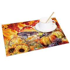 Lofaris Autumn Harvest Set of 4 Placemats with Mushroom Sunflower and Pumpkin for Fall Thanksgiving