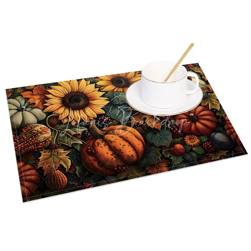 Lofaris Autumn Harvest Sunflower and Pumpkin Set of 4 Placemats for Fall Thanksgiving Dining Table Decor