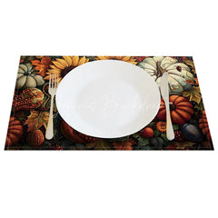 Lofaris Autumn Harvest Sunflower and Pumpkin Set of 4 Placemats for Fall Thanksgiving Dining Table Decor