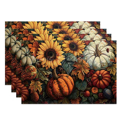 Lofaris Autumn Harvest Sunflower and Pumpkin Set of 4 Placemats for Fall Thanksgiving Dining Table Decor