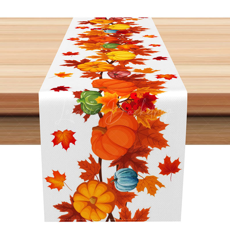 Lofaris Autumn Harvest Table Runner with Pumpkins and Leaves Rustic Fall Decor for Thanksgiving Farmhouse Kitchen